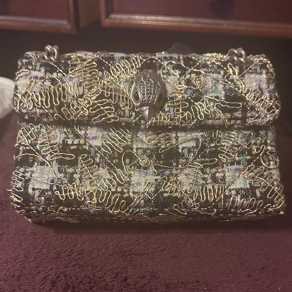 Kurt Geiger Black and Gold Embroidered Clutch